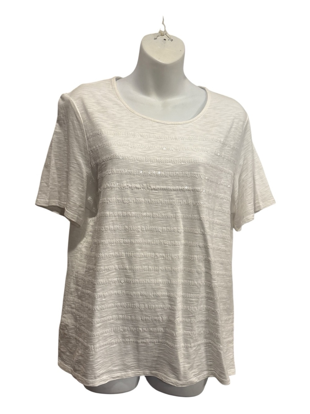 Chico's white  Short-Sleeve Tee w/rows of sequins on front. Size med or Chicos 1